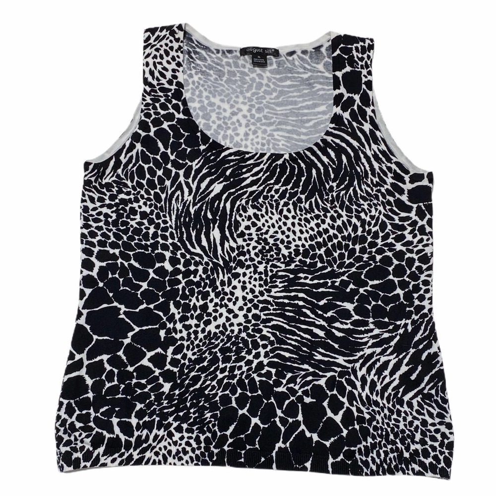 AUGUST Silk Black White Animal Print Blouse XL